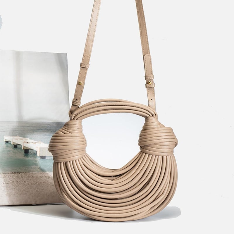 Gimue Gold Purse for Women, Woven Knotted Bread Crossbody Clutch Top Handle Creative Noodles Bag Underarm Shoulder Handbag | Woven, Small, Leather, Top Handle, Noodles - Image 4